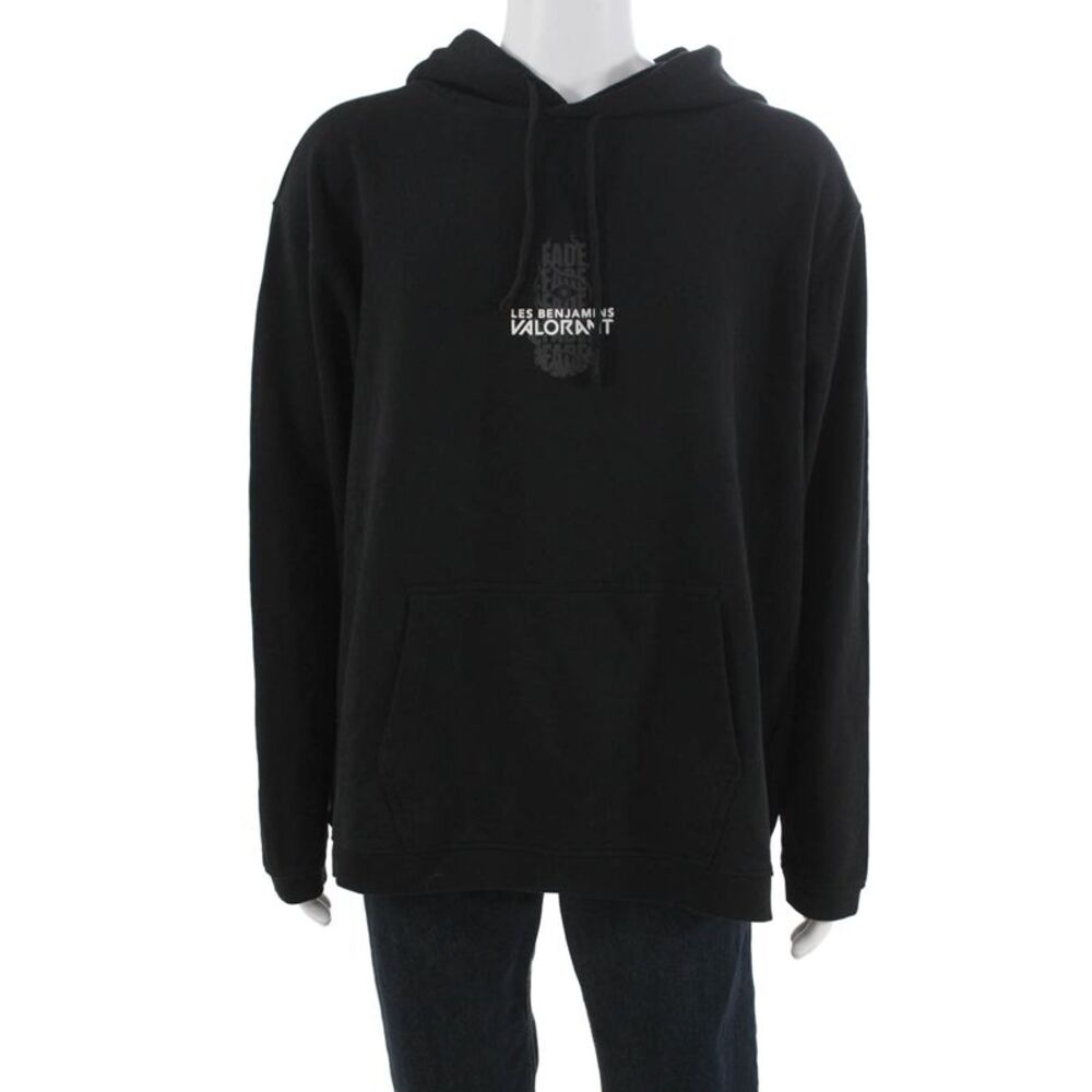 Les Benjamins Unisex Pullover Hoodie Black Graphic Cotton Drawstring Size XL